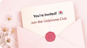 Girlyhome Club invitation in a pink envelope